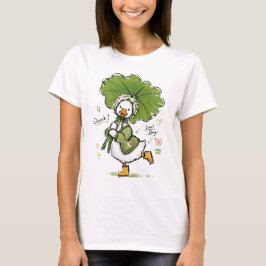 Schattige eend met bladparaplu & bloemenkroon t-shirt