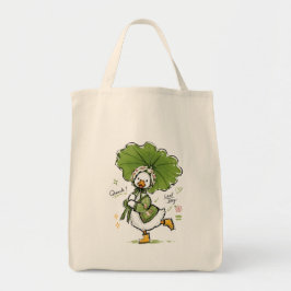 Schattige eend met bladparaplu & bloemenkroon tote bag