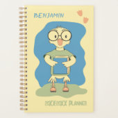 Schattige eend met boek kind geel academisch plann planner (Voorkant)