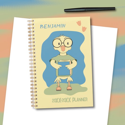 Schattige eend met boek kind geel academisch plann planner