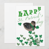 Schattige eend Shamrock Klaver Gelukkig St. Patric Feestdagenkaart (Voorkant / Achterkant)