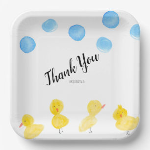 Schattige Eenden Hand Waterverf Baby Shower Bedank Papieren Bordje