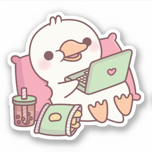 Schattige eendenkoelen met laptop en snacks sticker (Voorkant)