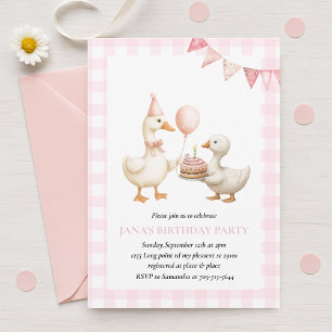 Schattige eendenverjaardagsfeestje   Pink Gingham  Kaart