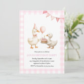 Schattige eendenverjaardagsfeestje | Pink Gingham  Kaart (Staand voorkant)