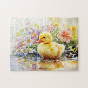 Schattige eendje met bloemetjes Waterverf Legpuzzel