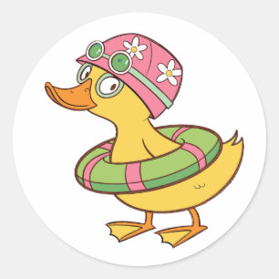 Schattige eendje met Swim Pet & Goggles – Kinder S Ronde Sticker