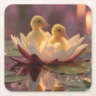 Schattige eendjes in een waterleliebloem kartonnen onderzetters
