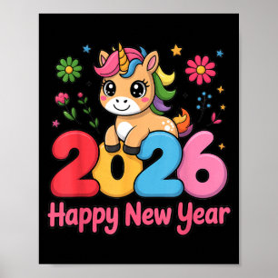 Schattige Eenhoorn 2026 Paardenjaar Gelukkig Nieuw Poster