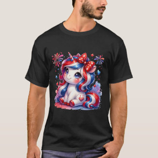 Schattige Eenhoorn 4 juli Meisjes Kinderen Amerika T-shirt