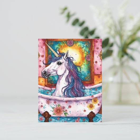 Schattige Eenhoorn Blauw en Paarse Manen in het Ba Briefkaart (Staand voorkant)