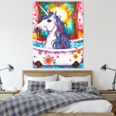 Schattige Eenhoorn Blauw en Paarse Manen in het Ba Canvas Afdruk (Insitu (Slaapkamer))