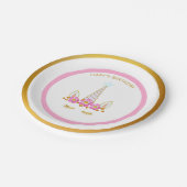 Schattige Eenhoorn, Bloemen en Gouden Confetti Papieren Bordje (Gekanteld)