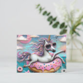 Schattige Eenhoorn die op een Geglazuurde Doughnut Briefkaart (Staand voorkant)