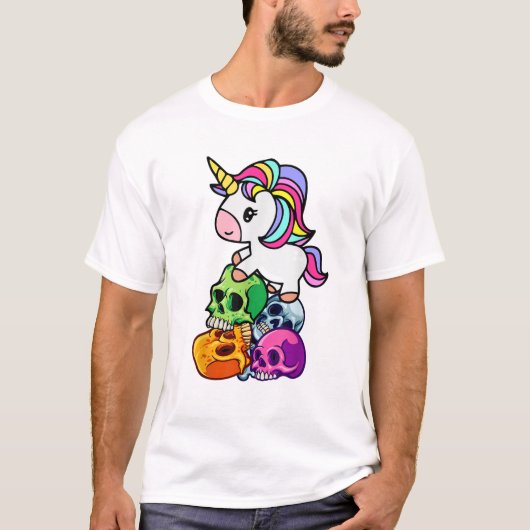 Schattige Eenhoorn & Dode Schedels. Grappige Goth T-shirt (Voorkant)