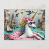 Schattige Eenhoorn drijvend op een Doughnut City R Briefkaart (Voorkant)