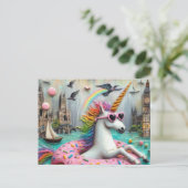 Schattige Eenhoorn drijvend op een Doughnut City R Briefkaart (Staand voorkant)