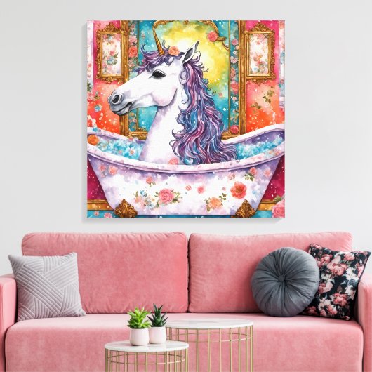 Schattige Eenhoorn in het Bad Canvas Afdruk (Insitu (Woonkamer))