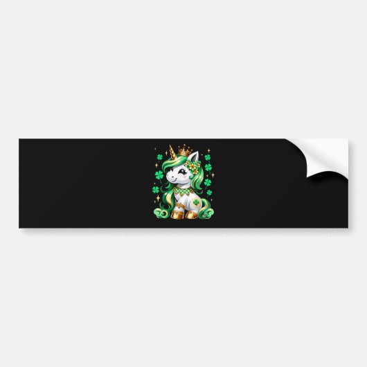 Schattige Eenhoorn Klaver St. Patrick's Dag Bumpersticker (Voorkant)