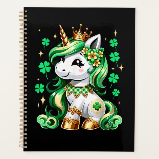 Schattige Eenhoorn Klaver St. Patrick's Dag Planner (Voorkant)