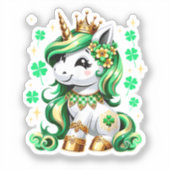 Schattige Eenhoorn Klaver St. Patrick's Dag Sticker (Voorkant)
