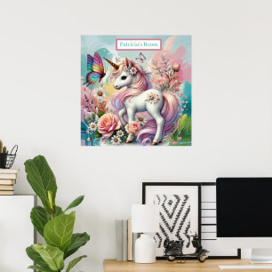 Schattige eenhoorn liefhebbers naam toevoegen poster