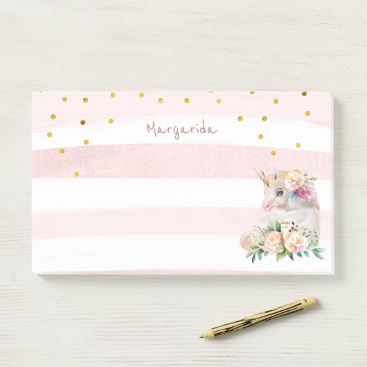 Schattige eenhoorn magisch meisje post-it® notes (Op bureau)