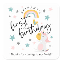 Schattige eenhoorn meisje 1e verjaardag dank u