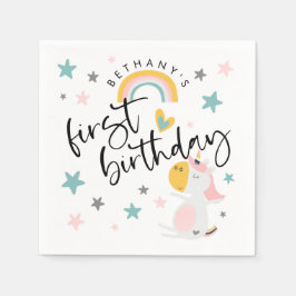 Schattige eenhoorn meisje 1e verjaardag servet