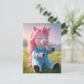 Schattige eenhoorn met een kop koffie briefkaart (Staand voorkant)