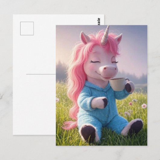 Schattige eenhoorn met een kop koffie briefkaart (Voorkant / Achterkant)