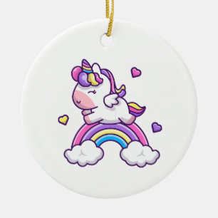 Schattige Eenhoorn Met Regenboog Cartoon Keramisch Ornament