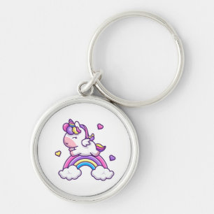 Schattige Eenhoorn Met Regenboog Cartoon Sleutelhanger