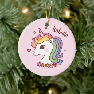 Schattige eenhoorn met regenboogmanen voor kindere keramisch ornament