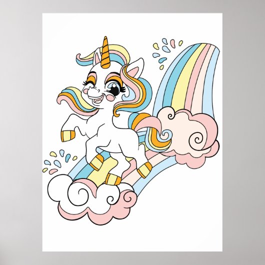 Schattige eenhoorn op een regenboog poster (Voorkant)