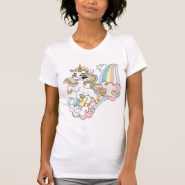 Schattige eenhoorn op een regenboog t-shirt