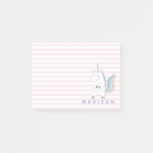 Schattige Eenhoorn - Persoonlijke Roze Gestreepte  Post-it® Notes (Voorkant)