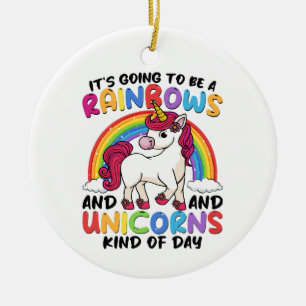 Schattige Eenhoorn Regenboog Grappig Keramisch Ornament