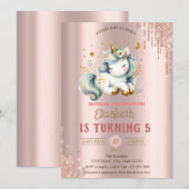 Schattige Eenhoorn, Roos Gouden Drips Verjaardag Kaart (Voorkant / Achterkant)