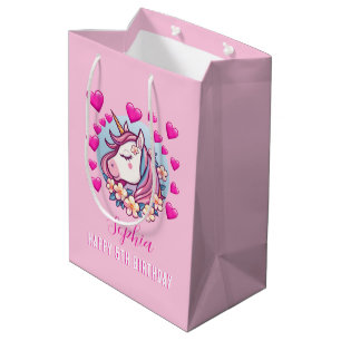 Schattige Eenhoorn, Roze Harten & Bloemen, Naam Ve Medium Cadeauzakje