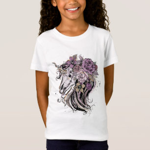 Schattige eenhoorn schedel en bloemen Boho T-shirt