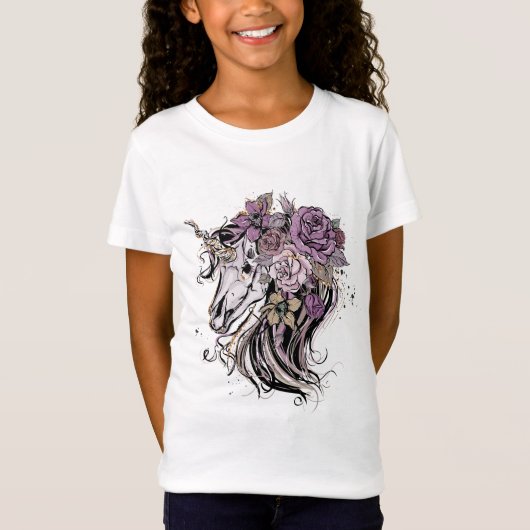 Schattige eenhoorn schedel en bloemen Boho T-shirt (Voorkant)