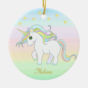 Schattige eenhoorn & sterren op pastelkleuren keramisch ornament