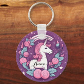 Schattige eenhoornontwerp in roze gepersonaliseerd sleutelhanger (Voorkant)