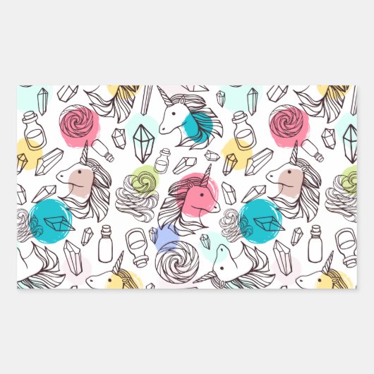 Schattige  eenhoornpatroon rechthoekige sticker (Voorkant)