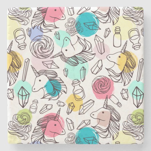 Schattige  eenhoornpatroon stenen onderzetter (Voorkant)