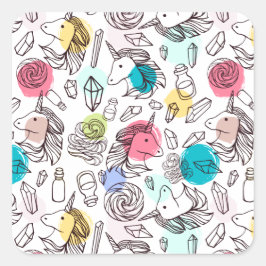 Schattige  eenhoornpatroon vierkante sticker