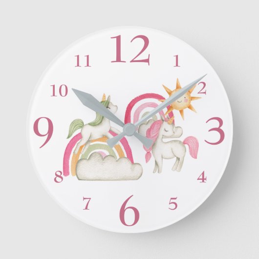 Schattige Eenhoorns en Pastel Boho Regenbogen Ronde Klok (Voorkant)