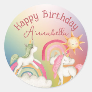 Schattige Eenhoorns op een Regenboog Ronde Sticker