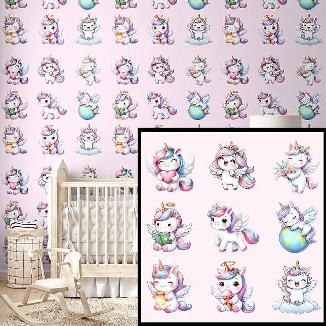 Schattige eenhoorns op roze behang (Creator heeft geüpload)